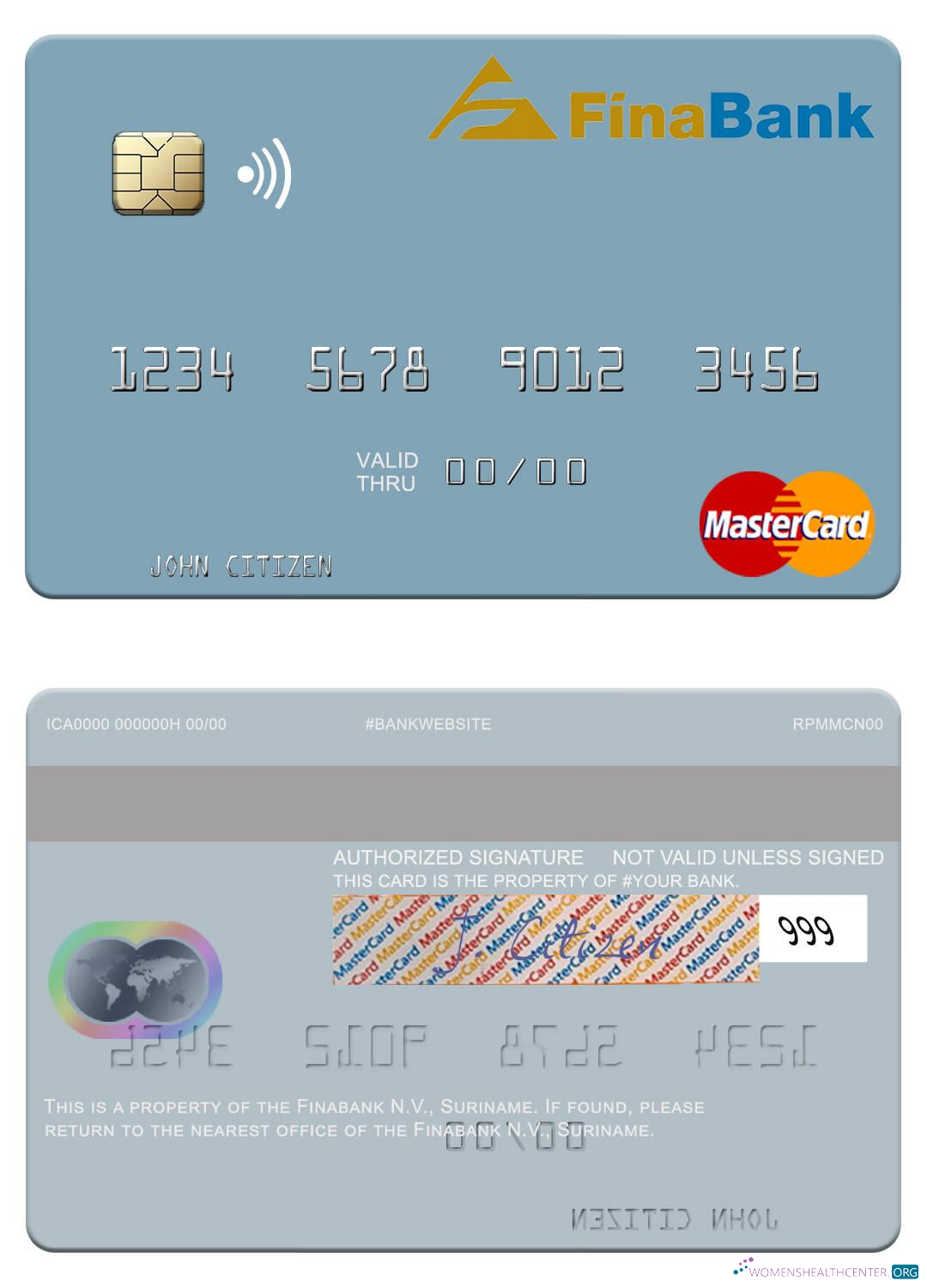 Download Suriname Finabank N.V. mastercard Photoshop template